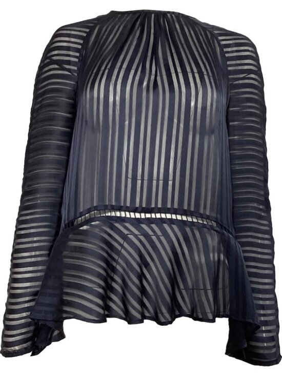 Zimmermann Tops - Zimmerman Dark Navy Blue Sheer Striped Peplum Blouse with Bow Small